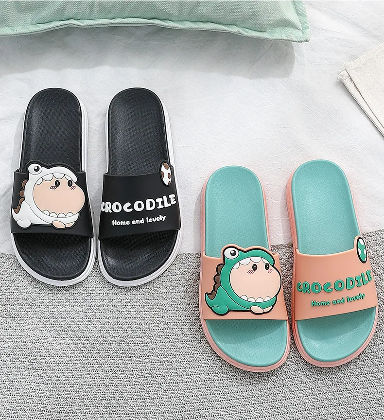 

Summer Women Cute Animal Floor Flat Shoes Indoor Flip Flops Non-Slip Bathroom Home Slippers Female Beach Shoe