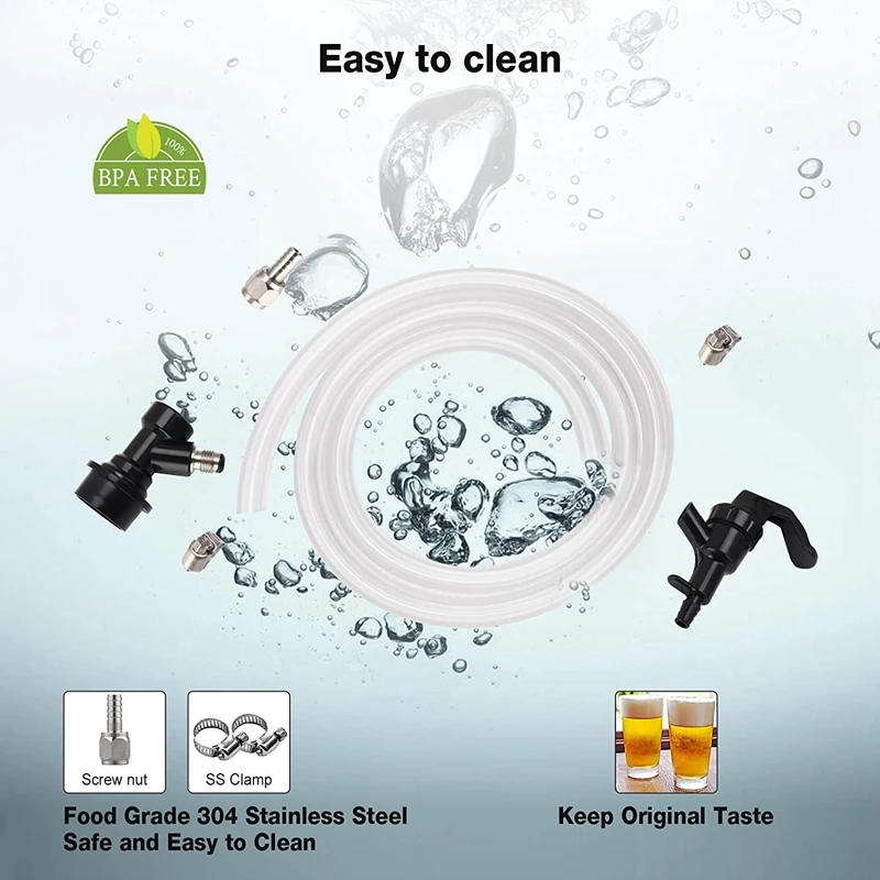 3Ft Beer Line Assembly Ball Lock Disconnect Liquid Tubing Party Beverage Dispensing Hose Kit with Tap&amp4 Clamps | Дом и сад