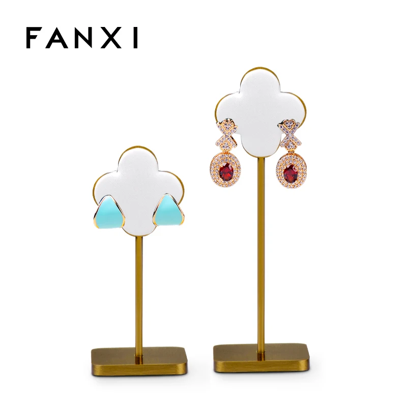 

Oirlv New White Jewelry Metal&Leather Earring Display Rack Petal Shape Showing Stand Organizer for Jewelry Display Rack Clover