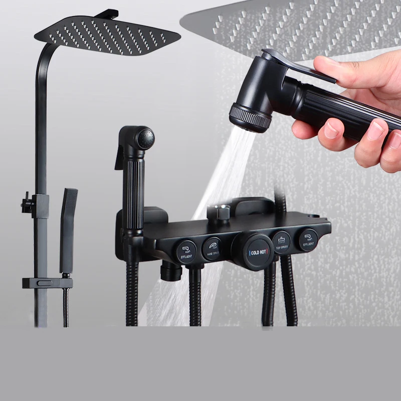 Матовый черный Набор смесителей для душа кран ванны и с биде ручной спрей горячей