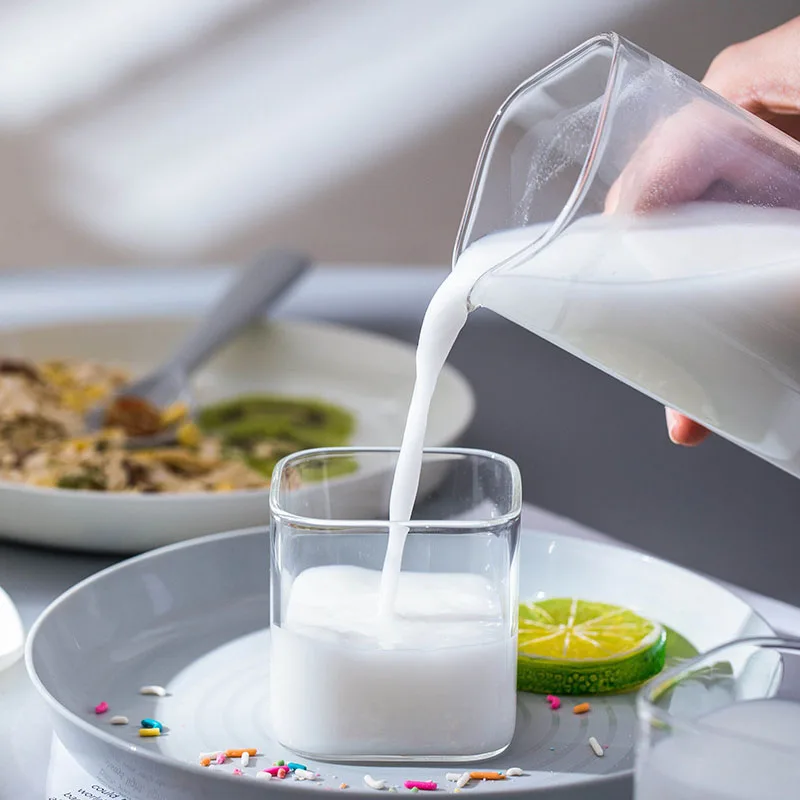 

Square One Pot And Two Cups Of Milk Breakfast High Temperature Resistant Glass Three-piece Coffee Milk Dispenser M