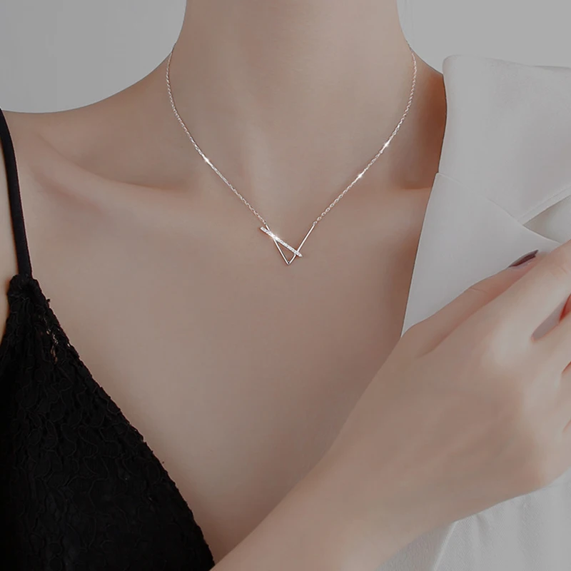 

925 Sterling Silver Pin New Geometric Simplicity, Light Luxury, Cool Style and Fashionable Clavicle Chain