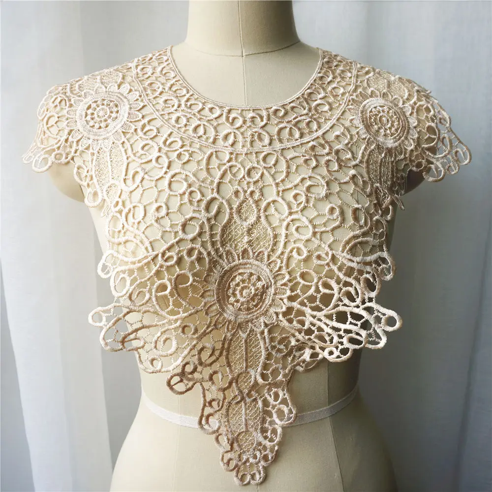 White Black Red Beige Round Neck Collar Fabric Water Soluble Embroidered Wedding Gown Appliques Sew Patch For Dress DIY Decor | Дом и сад