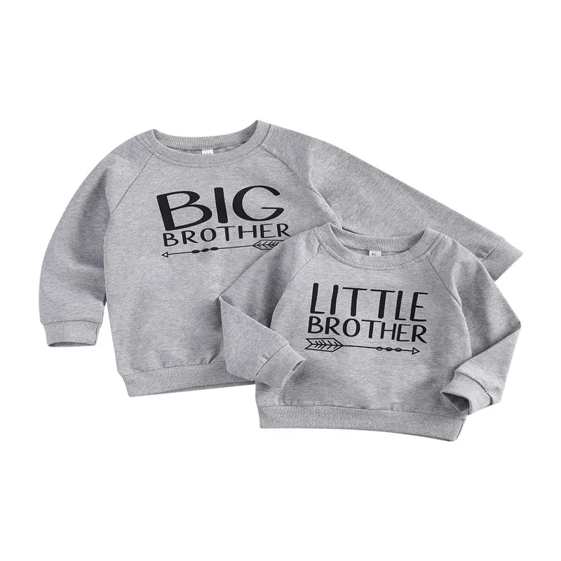 

0-6T Baby Boy Sweater, Big / Little Brother Letter Print, Cute Classic Round Neck Ribbed Closing Spring Clothing
