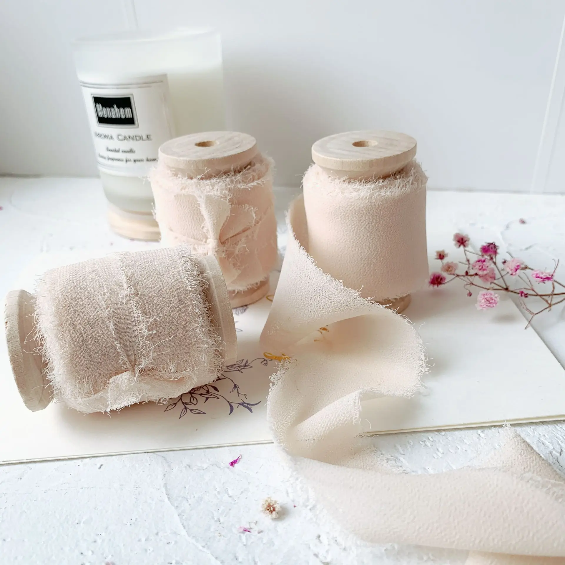 

3rolls/set 35mmX5m/roll ins style Soft Chiffon Frayed Edged ribbon wedding bouquet streamers photography styling, gift wrapping