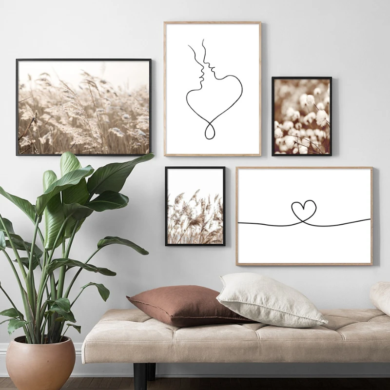 

Beach Grass Reed Coral Modern Poster Sofa Background Wall Home Decoration Living Room Bedroom Dining Frameless Painting