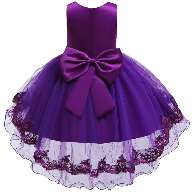 

Princess Lace Trailing Dress Embroidery Prom Gown Flower Girl Kids Dresses Children Girls Clothing Wedding Party Dress 2-10T Bow