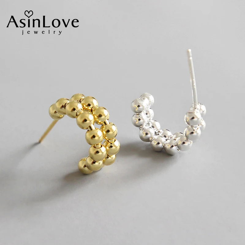 

AsinLove 2020 New Ins Style Double Layer Beads Stud Earrings Real 925 Sterling Silver Trendy Women Earrings Gifts Fine Jewelry