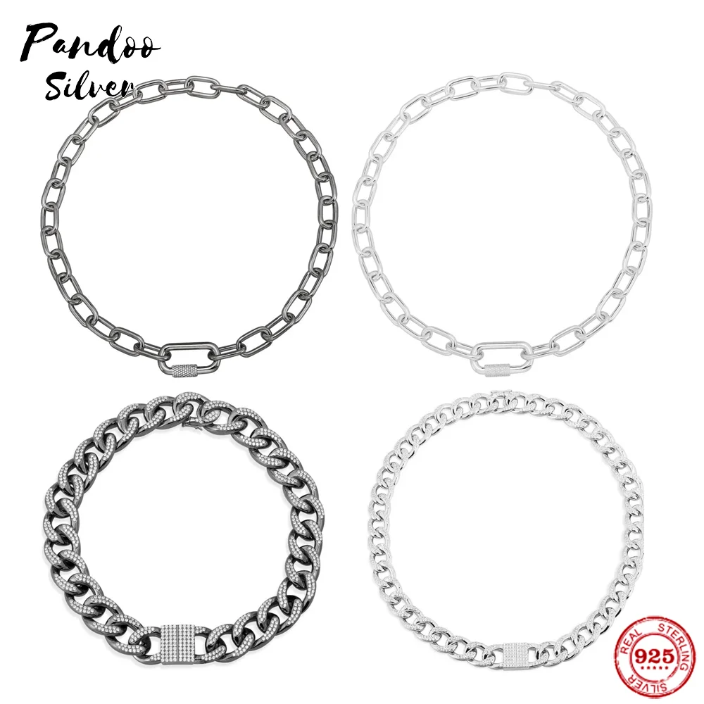 

S925 Sterling Silver Jewelry 1:1 Copy,Chain Necklace,Camouflage Adjustable Necklace,Dark Grey Silver High Quality Jewelry