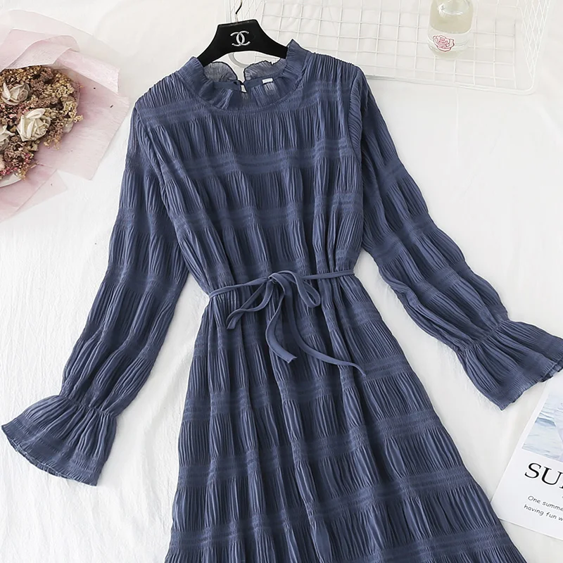 Women 2020 Spring Summer Pleated Beach Long Dress Black Vintage Party Ladies Dresses Korean Vestidos KJ5425 | Женская одежда