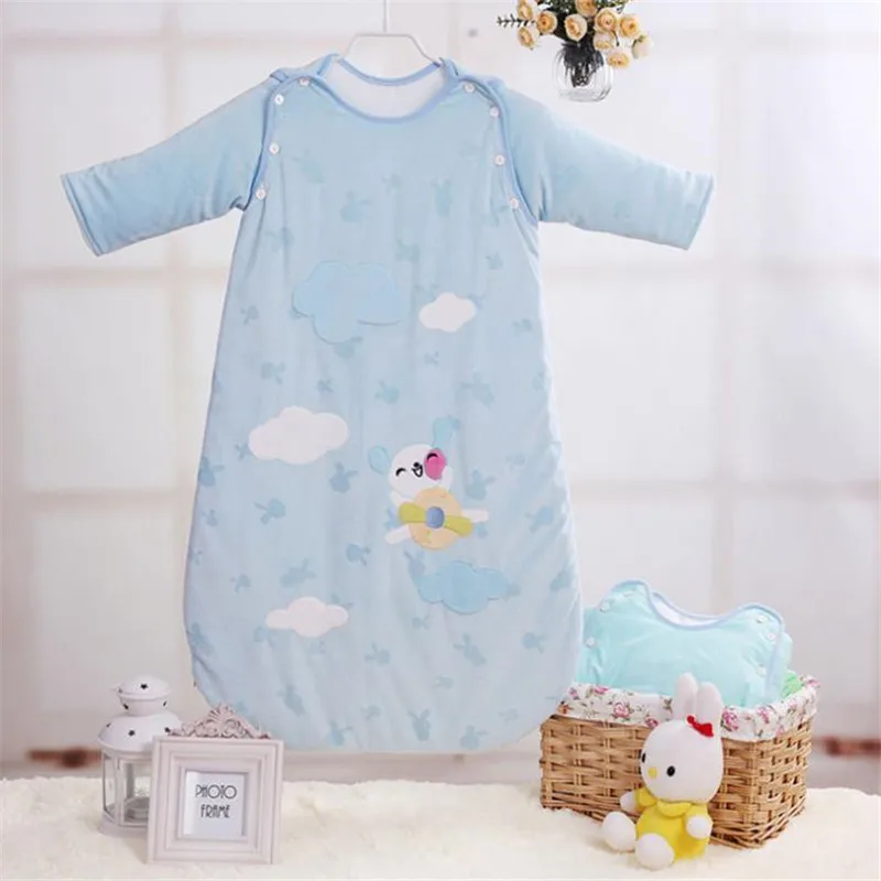 Хлопковый теплый детский спальный мешок с длинным рукавом 85 см на молнии