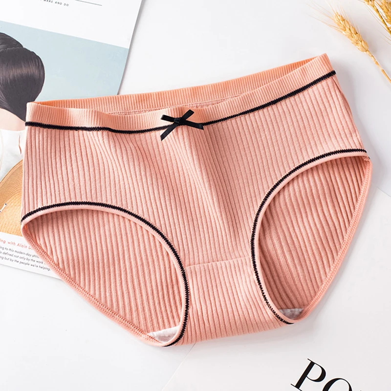 

Women's Cotton Underwear Set Sexy Bow Panties Mid Waist Seamless Briefs Fashion Solid Color Underpants Female Lingerie