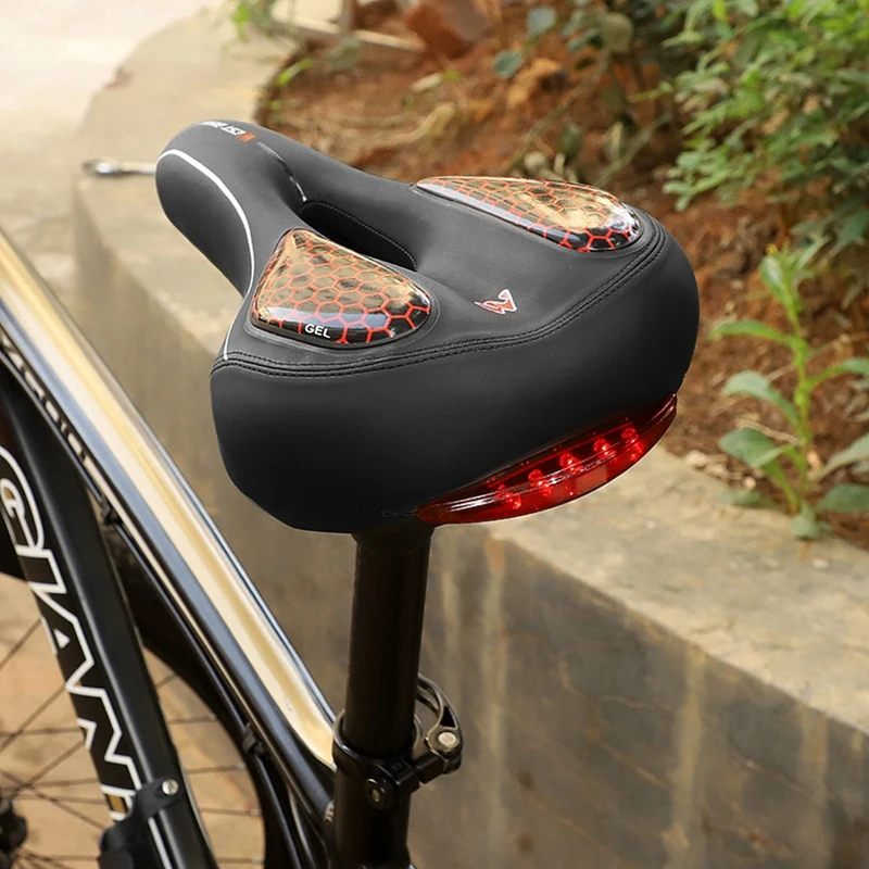 

WEST BIKING Bike Saddle Seat with Cycling Taillight Thicken Wide Comfortable Bike Bicycle Saddles Hollow Bicycle Saddle