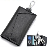 genuine leather keychain men women key holder organizer pouch cow split car key wallet housekeeper key case mini card bag