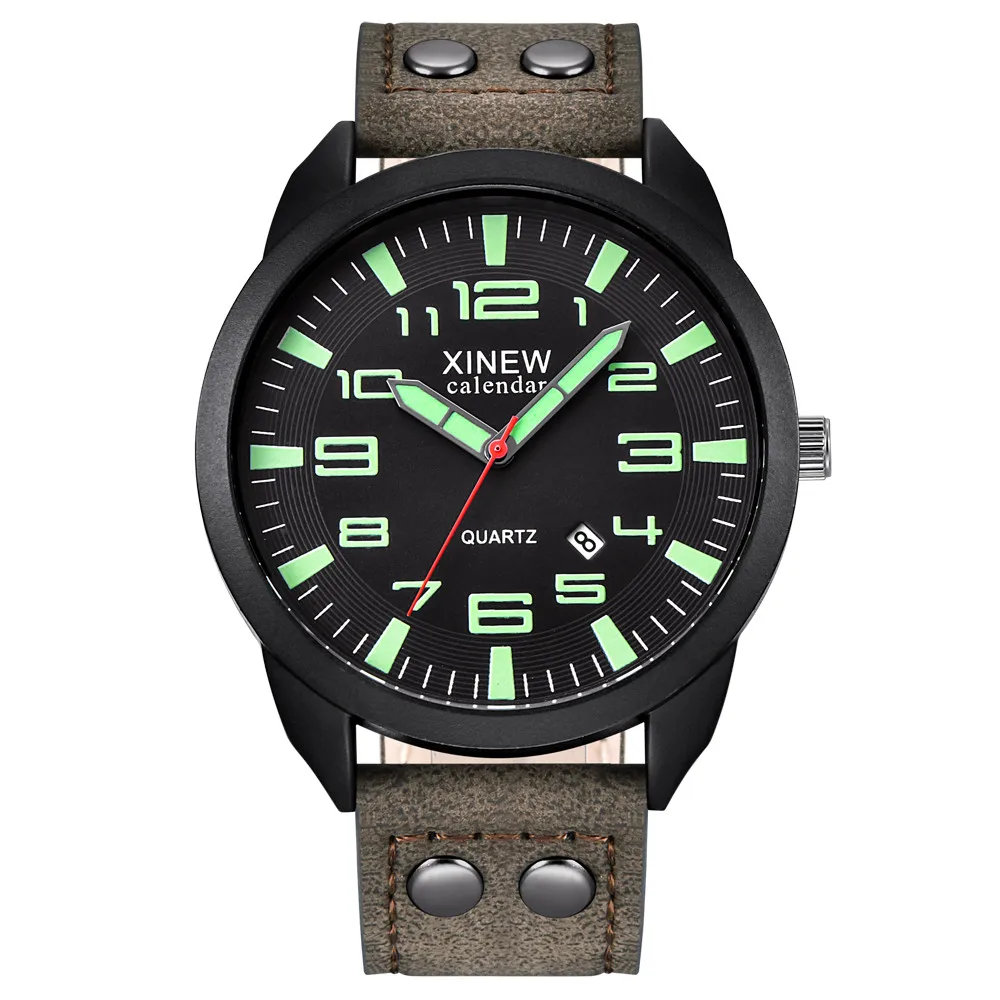 

Fashionable casual XINEW Leather Strap Simple Calendar Luminous Dial Outdoor Men's Quartz Watch часы мужские наручные relojes