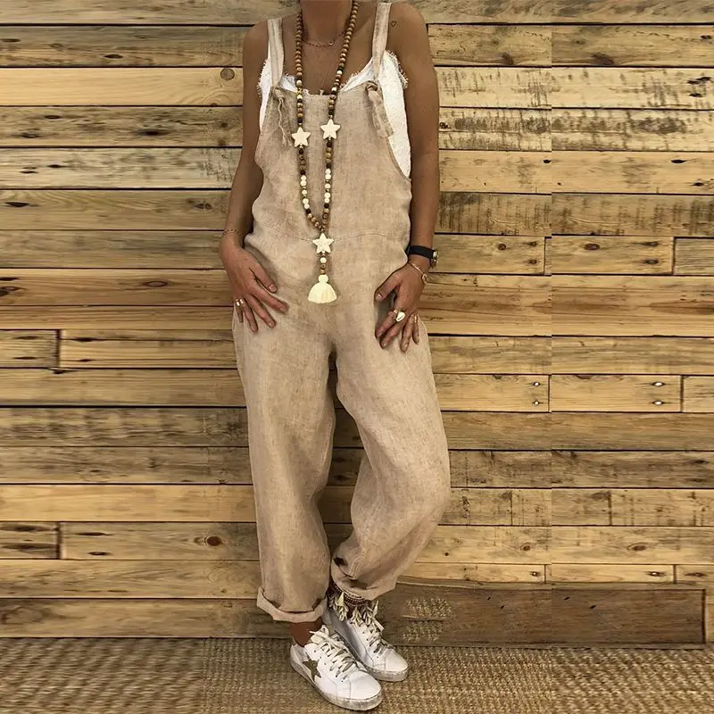 Женский Повседневный Комбинезон однотонный Свободный комбинезон без рукавов с