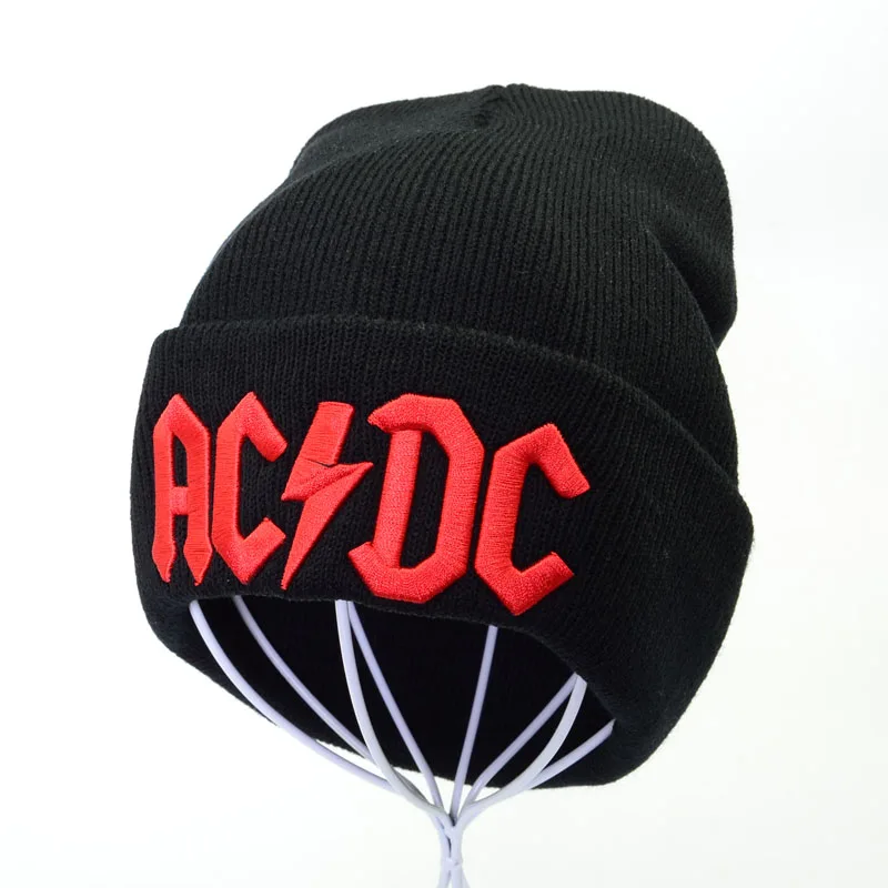 Зимняя вязаная шапка с вышитыми буквами ACDC для мужчин и женщин, зимние шапки ACDC рок, Шапка-бини, уличная теплая вязаная шапка, Лыжная шапка