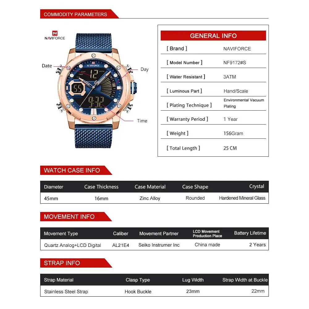 NAVIFORCE мужские часы Топ люксовый бренд спортивные кварцевые светодиодный