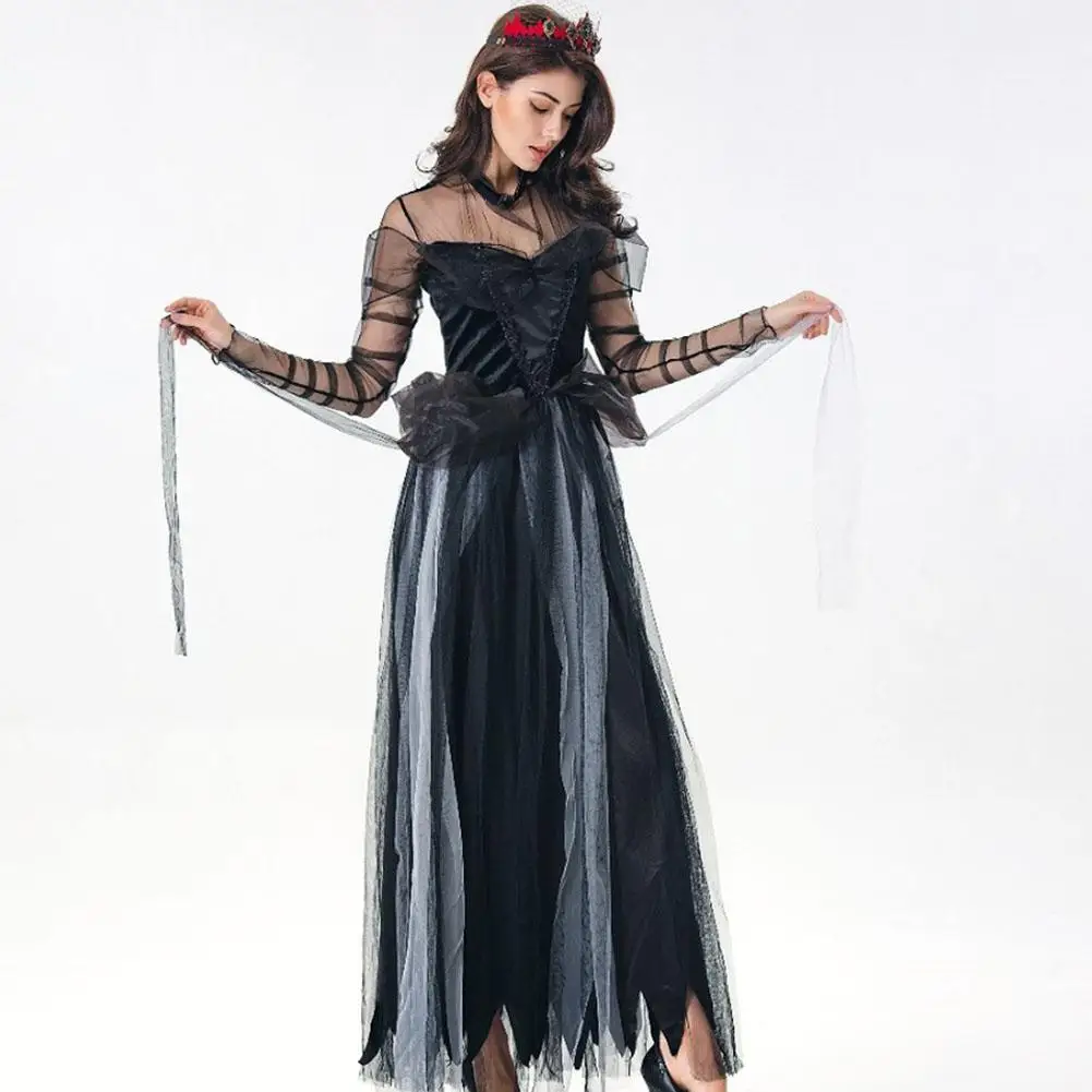 Черное сексуальное кружевное платье Женский вампир ведьма костюм на Хэллоуин