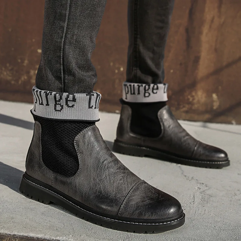 Ботильоны мужские кожаные повседневная обувь с высоким берцем дизайнерские