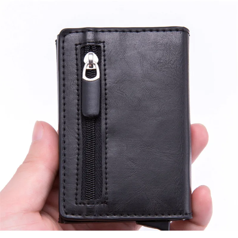 BISI GORO Противоугонный Rfid кредитный держатель для карт мужской кожаный металлический кошелек мужской кошелек для монет женский мини карбоновый чехол для ID карты на молнии
