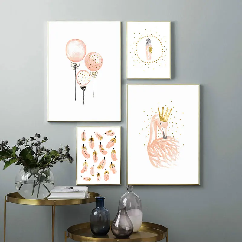 Лебедь скандинавском питомник Холст Картина Розовые повязки на голову с