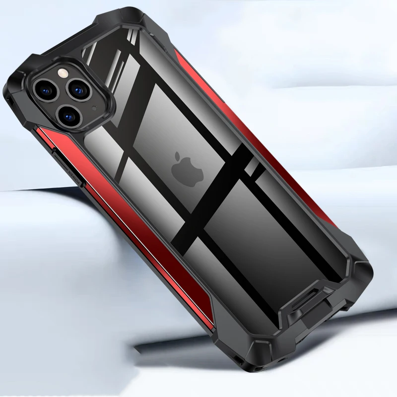 Противоударный металлический чехол для Iphone 13 12 11 Pro XS Max X XR 8 SE прозрачная задняя