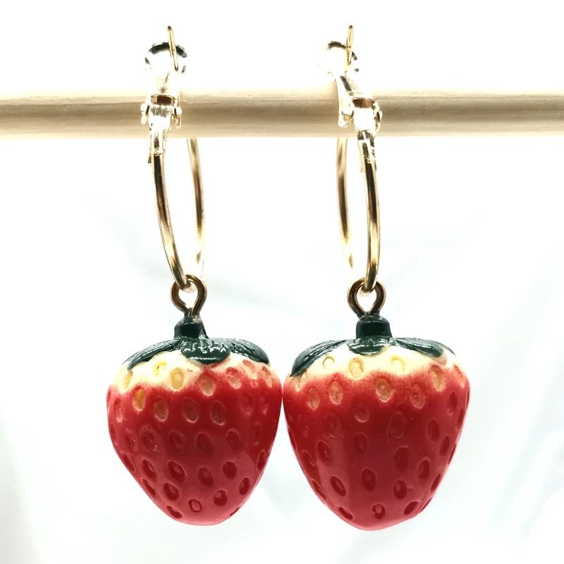 

1 Pair of Mini Fruit Strawberry Earrings, Resin Strawberry Fine Earrings Wicca Lover Jewelry DIY Handmade