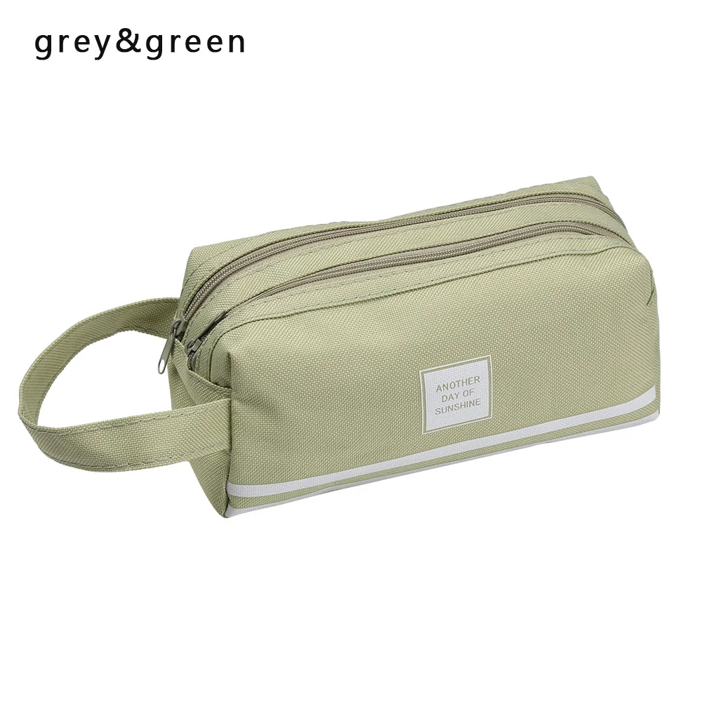 grey and green 1 шт. Милая оксфордская ткань на двойной молнии для карандашей чехол большой емкости пенал косметички Канцтовары Школьные принадлежности - Цвет: grey and green