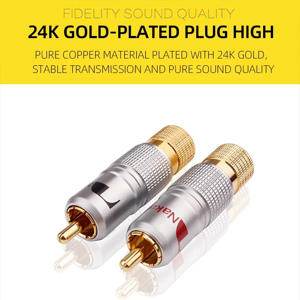 4pieces/lot New 24K Gold Nakamichi Nakamichi RCA Plug Audio Cable Speaker Connector Lockable Adjustable Audio Plug Rca Male Plug