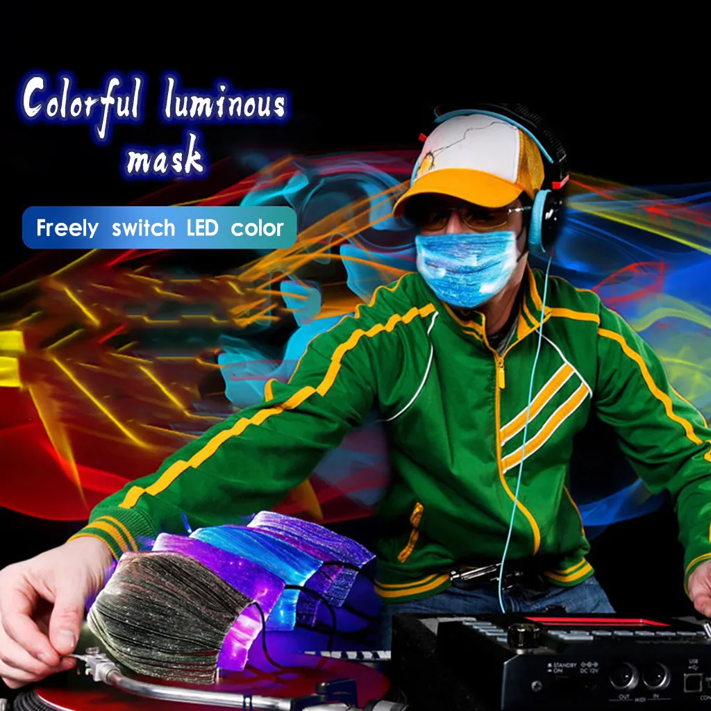 Многоразовая маска для лица модная рта светодиодная мигающая 7 цветов светящийся