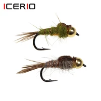 icerio 6pcs brass bead head hare%e2%80%99s ear nymph trout fly fishing lure baits