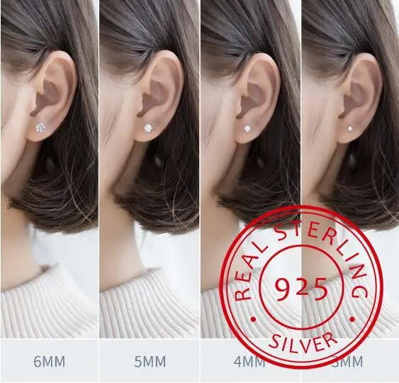 Женские серьги гвоздики из серебра 925 пробы с фианитом|Серьги-гвоздики| |