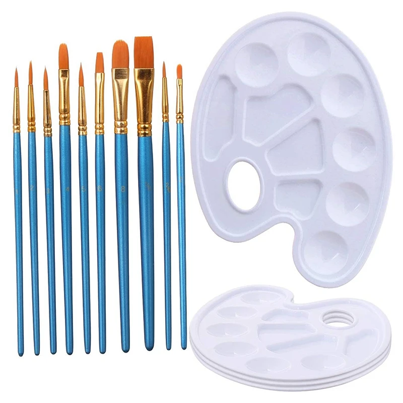 

HOT-10 Pcs Paint Brushes Watercolor Brushes Art Paint Brush Set and 4 Pcs Paint Palette for Kids and Adults to Create Art Paint