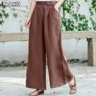 Брюки ZANZEA женские с широкими штанинами, винтажные повседневные однотонные брюки-султанки с эластичным поясом, уличная одежда палаццо, длинные брюки, весна