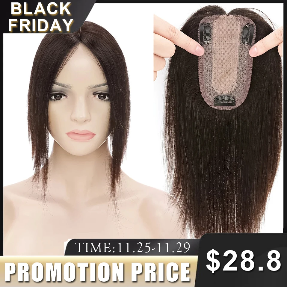 

SEGO 7x13cm 6''-16'' Remy Silk Base Hair Toppers 100% Human hair For Women Hair Piece Straight 3 Clips in Crown Top Topper
