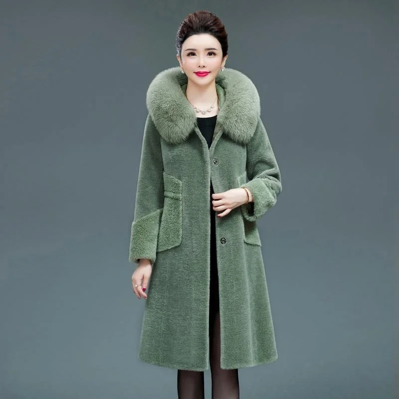 

Женская Длинная шерстяная куртка с капюшоном, Повседневная однотонная куртка из овчины и натурального меха, X816