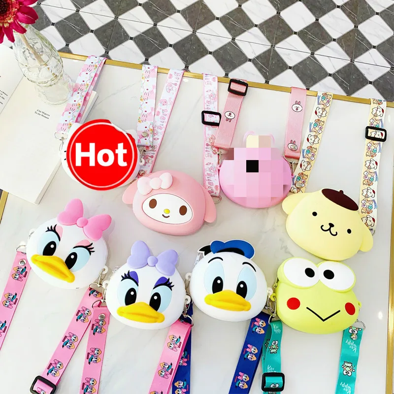 

Мультяшные женские сумки на плечо, мини-кошелек для девочек, милый маленький кошелек на молнии, мягкий силиконовый футляр для хранения науш...