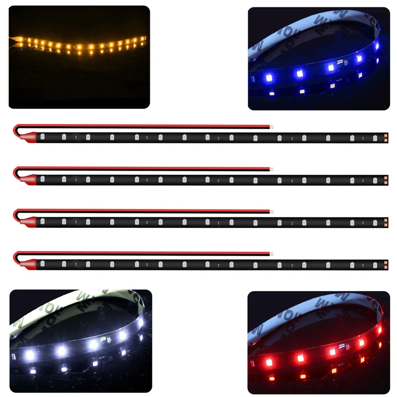 

30CM 15 SMD LED Strip Light Car DRL Interior Decorative Atmosphere Lamp 12V Waterproof Universal Automobile DIY Strip