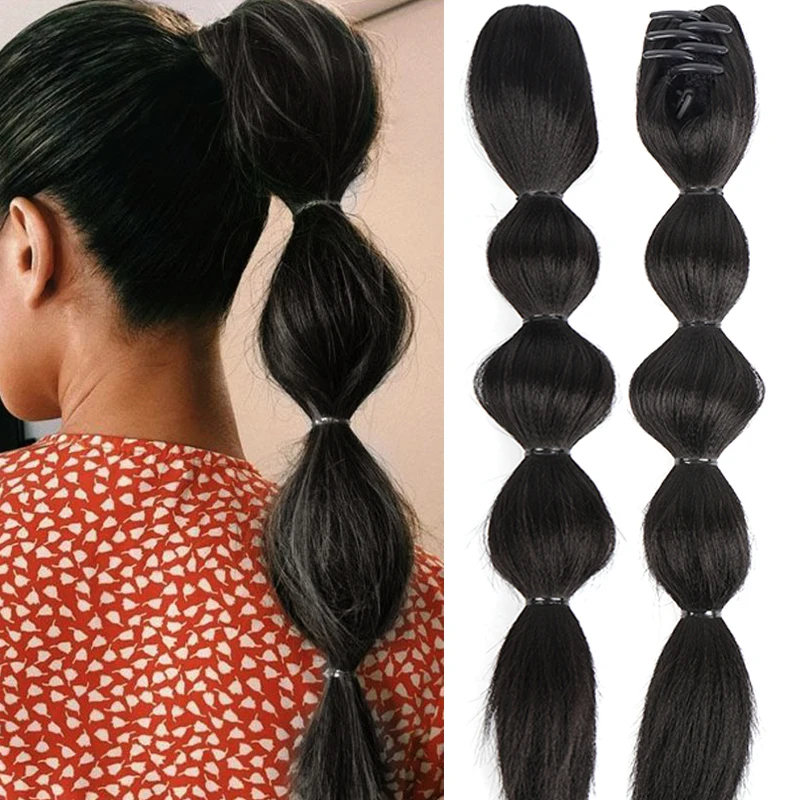 LUPU Synthetic Bubble Ponytail Black Brown Long Straight Claw Clip On Pony Tail Hairpieces For Women Natural Fake Hair Pieces