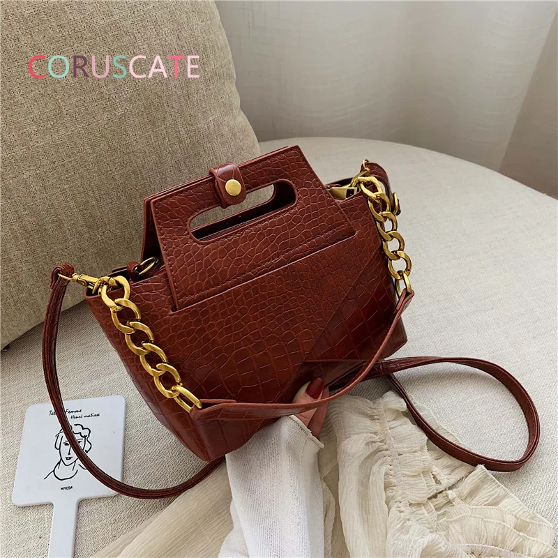 

Women fashion crocodile pattern Handbag fashion 2 in 1 animal pattern chain single shoulder bag retro solid female messenger bag