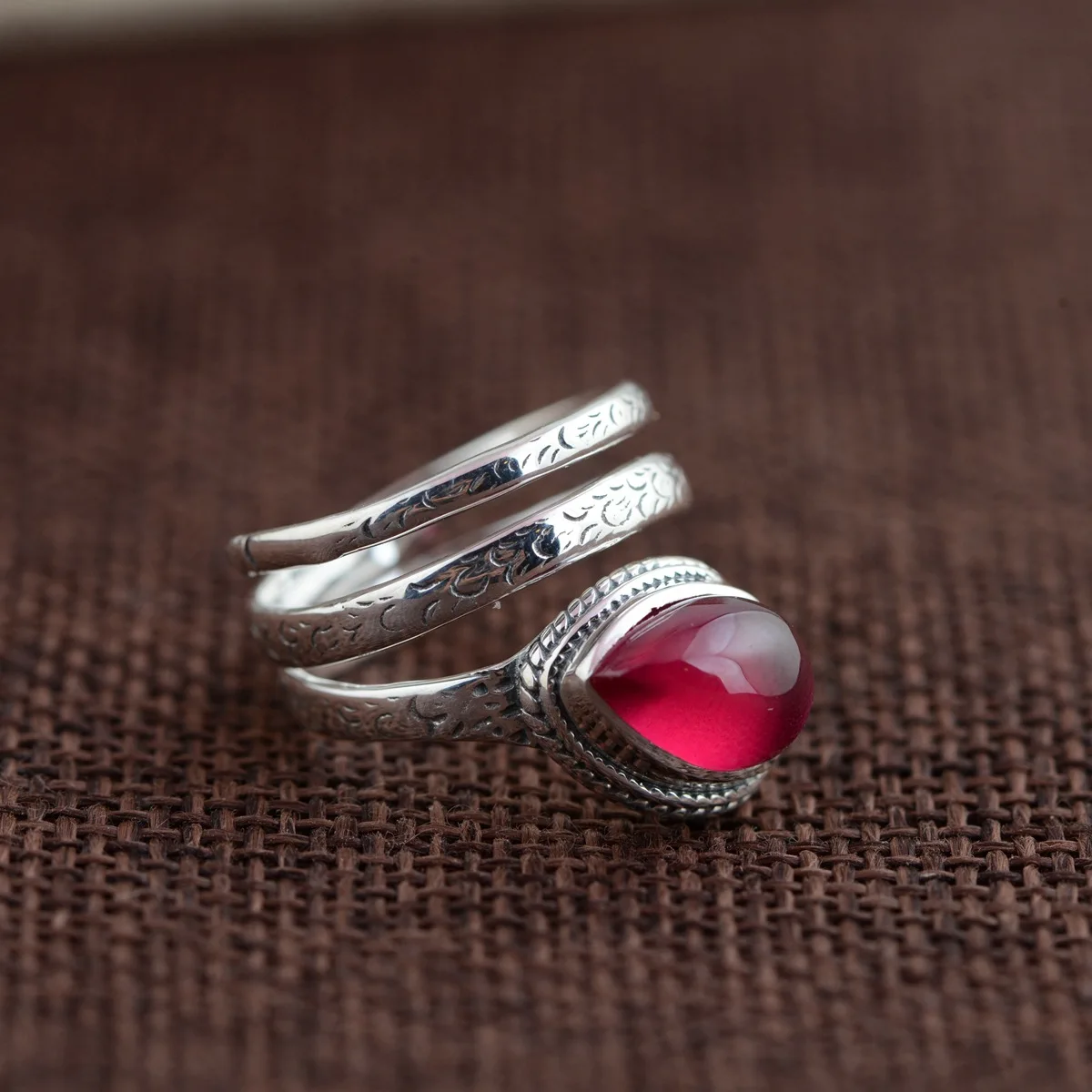 Женское кольцо с красным Рубином GQTORCH в виде змеи из стерлингового серебра 925