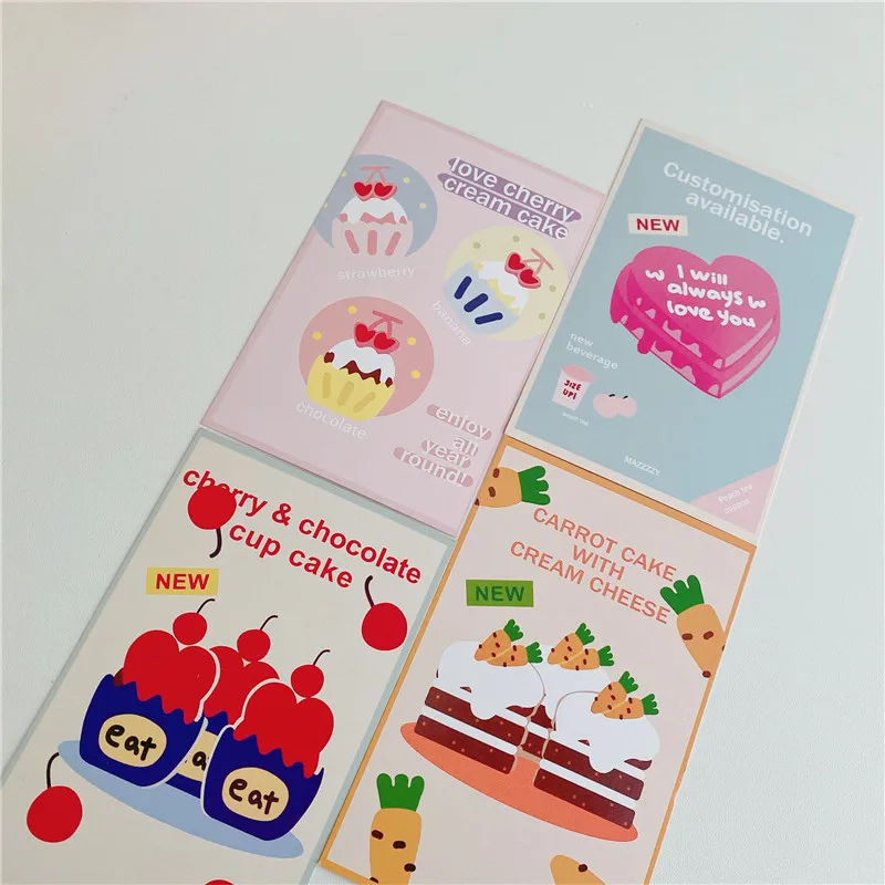 

4 Pcs Postcard Love Cake Shower Birthday Greeting Card Wedding Invitation Party Decoration Wall Decoration Photo Background Card