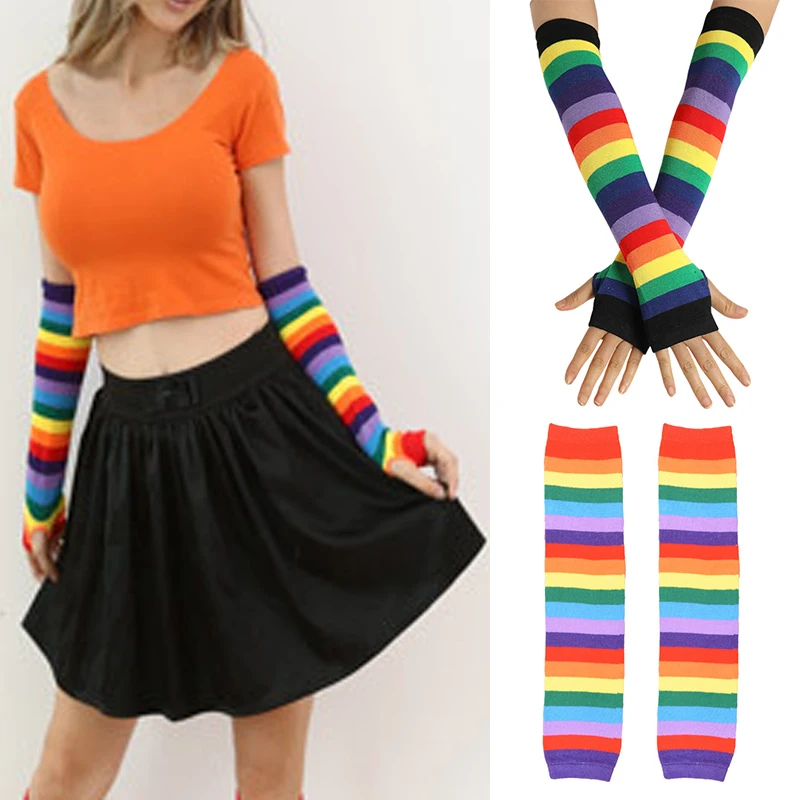 Летние мужские и женские перчатки с радужными полосками для защиты от УФ-лучей