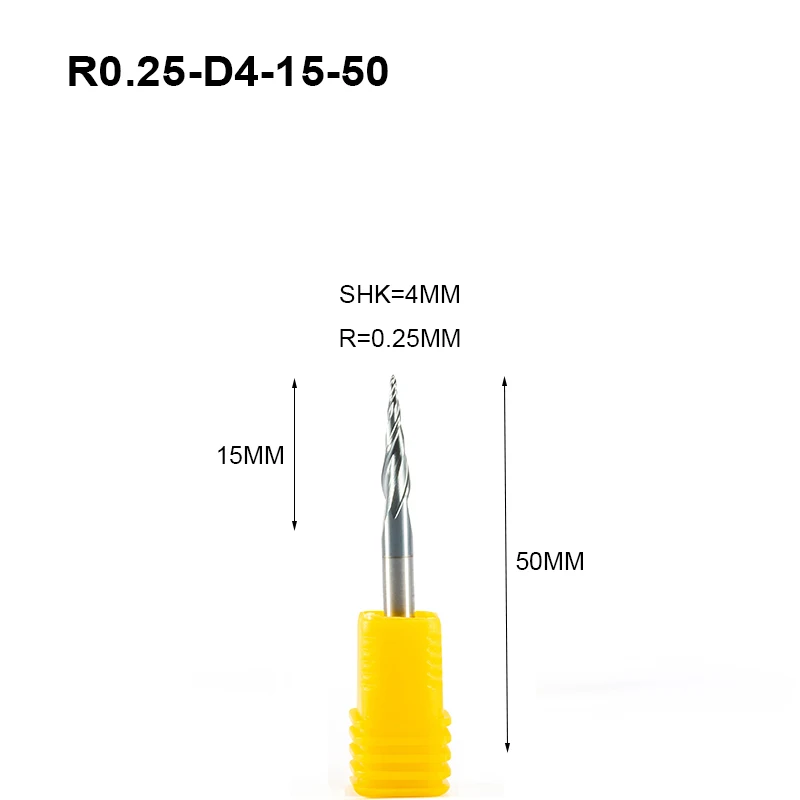 4 шт., концевые фрезы с двумя канавками, R0.25, R0.5, R0.75, R1.0, x4 мм от AliExpress WW