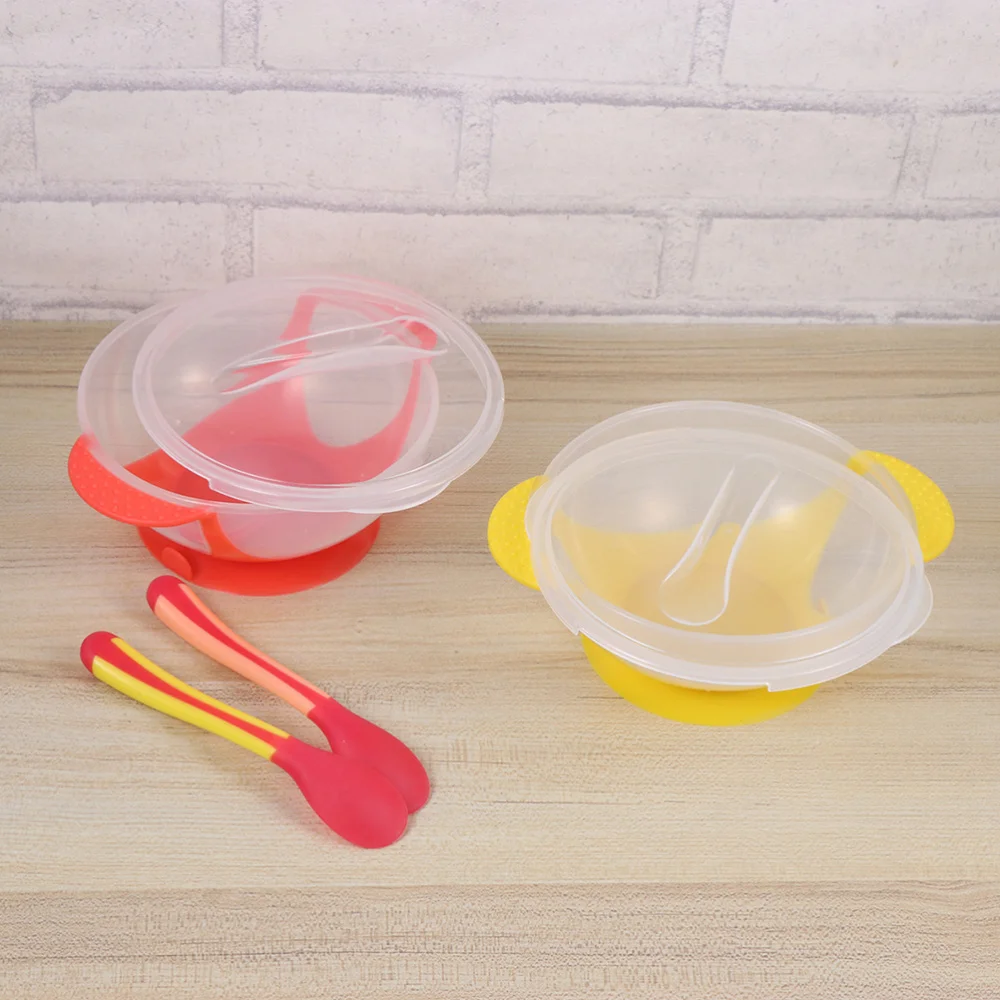 

8pcs/ 4 Sets Baby Suction Bowl Infant Training Bowl with Heat Sensitive Spoon