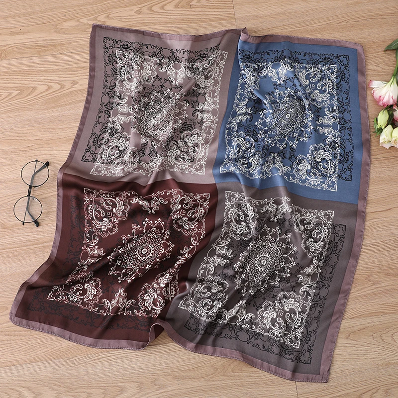 

New Silk Square Scarf Lady Hair Scarf Female Bandana Luxury Brand Print Head Wraps for Women Fashion Shawls Neckerchief Summer