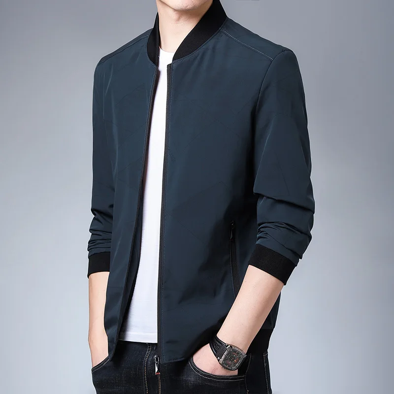 

2020 Осенняя мужская куртка с воротником-стойкой, синие бейсбольные куртки, мужские повседневные тонкие высококачественные пальто, Мужская ч...