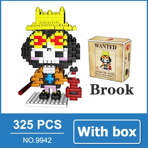 Brook with box One Piece Ван Пис фигурки из аниме Луффи Эйс Нами Зоро Чоппер Санджи Робин фигурки аниме игрушка мини конструктор подарок для детей парень - Цвет: Brook with box