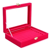 80 hot sales velvet wooden ring jewelry earring storage box display organizer tray holder